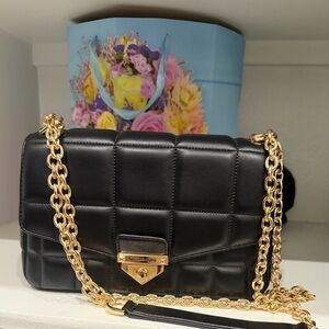 Michael Kors Black Quilted Shoulder Bag with Gold Chain